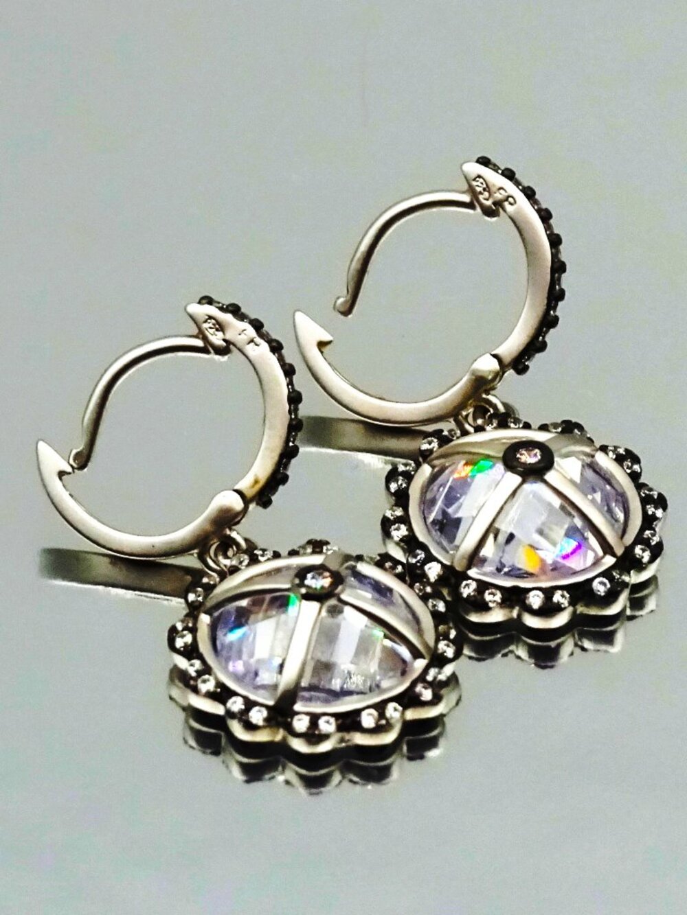 FREIDA ROTHMAN Sterling Silver Black Rhodium Plated & Cubic Zirconia Earrings
